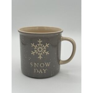 "SNOW DAY" Gray Cream‎ Coffee Cup Mug Snowflake Winter Christmas